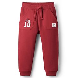 Babyhug Terry Cotton Knit Full Length Lounge Pant With Sports Theme Print - Maroon