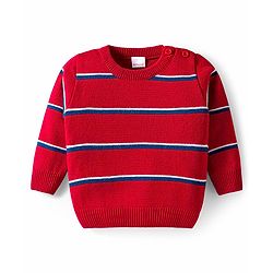 Babyhug Knit Full Sleeves Striped Pullover Sweater Set - Red & Navy Blue