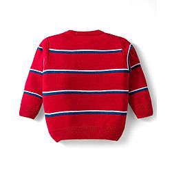 Babyhug Knit Full Sleeves Striped Pullover Sweater Set - Red & Navy Blue