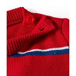 Babyhug Knit Full Sleeves Striped Pullover Sweater Set - Red & Navy Blue