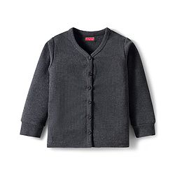 Babyhug Knit Full Sleeves Solid Front Open Thermal Set - Charcoal Grey