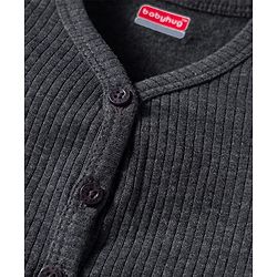 Babyhug Knit Full Sleeves Solid Front Open Thermal Set - Charcoal Grey