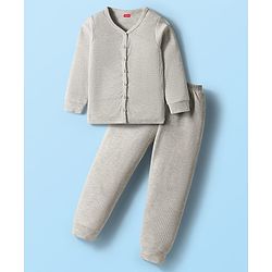 Babyhug Knit Full Sleeves Solid Color Thermal Inner Wear Set - Light Grey