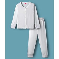 Babyhug Knit Front open Solid Coloured Thermal Set - OffWhite