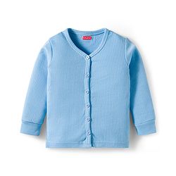 Babyhug Knit Full Sleeves Front Open Solid Thermal Set - Light Blue