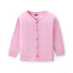 Babyhug Cotton Knit Full Sleeves Solid Color Thermal Vest & Pant Set - Pink