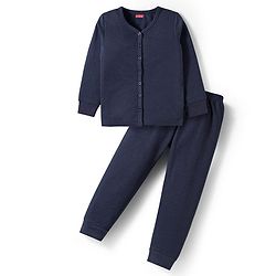 Babyhug Knit Full Sleeves Solid Color Thermal Inner Wear Set - Navy Blue