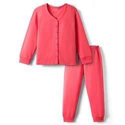 Babyhug Knit Full Sleeves Solid Front Open Thermal Vest & Pant Set - Coral