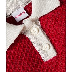 Babyhug Knitted Full Sleeves Solid Color Pullover Sweater with Polo Collar - Red
