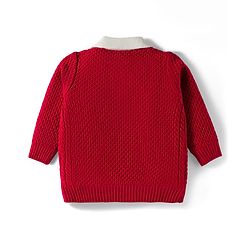Babyhug Knitted Full Sleeves Solid Color Pullover Sweater with Polo Collar - Red