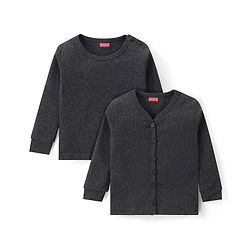 Babyhug Cotton Knit Full Sleeves Thermal Inner Wear Pullover Front Open Pack of 2 - Charcoal Grey