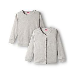 Babyhug Knit Full Sleeves Solid Color Thermal Vests Pack of 2 - Light Grey