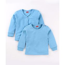 Babyhug Cotton Knit Full Sleeves Pullover & Front Open Solid Thermal Vests Pack of 2 - Light Blue