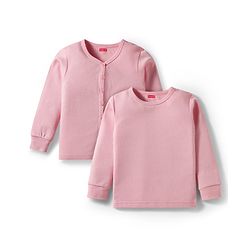 Babyhug Cotton Knit Full Sleeves Thermal Inner Wear Pullover Front Open Pack of 2 - Pink