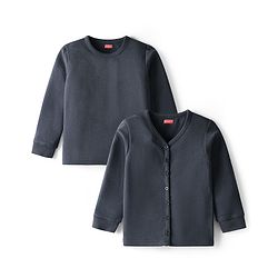 Babyhug Cotton Knit Full Sleeves Solid Colour Thermal Inner Wear Pack Of 2 - Navy Blue