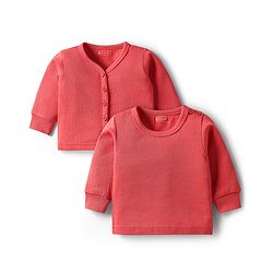 Babyhug Knit Full Sleeves Solid Pullover & Front Open Thermal Vest Pack of 2 - Coral
