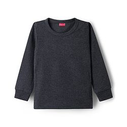 Babyhug Knit Full Sleeves Solid Thermal Set With Vest - Charcoal Grey