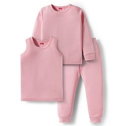 Babyhug Cotton Knit Full Sleeves Solid Thermal Vest & Pant Set - Pink