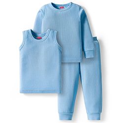 Babyhug Knit Full Sleeves Solid Pullover Thermal Set - Light Blue
