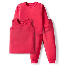 Babyhug Knit Full Sleeves Solid Pullover Thermal Set - Red