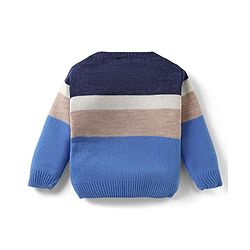 Babyhug Knit Full Sleeves Color Block Pullover Sweater Set - Blue