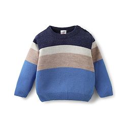 Babyhug Knit Full Sleeves Color Block Pullover Sweater Set - Blue
