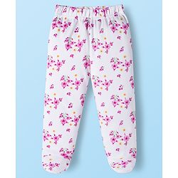 Babyhug Cotton Knit Full Length Bootie Leggings With Polka Dot & Floral Print Pack Of 3 - White Pink & Yellow