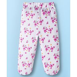 Babyhug Cotton Knit Full Length Bootie Leggings With Polka Dot & Floral Print Pack Of 3 - White Pink & Yellow