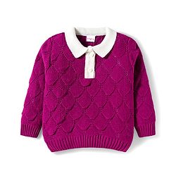Babyhug Knitted Full Sleeves Solid Color Pullover Sweater with Polo Collar - Red