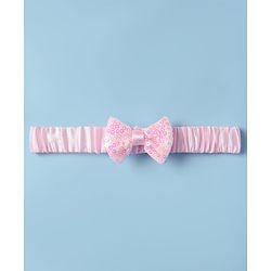 Babyhug Woven Cap Sleeves Mesh Sequinned Yoke Party Dress with Headband & Booties - Light Pink