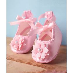 Babyhug Woven Cap Sleeves Mesh Sequinned Yoke Party Dress with Headband & Booties - Light Pink