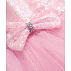 Babyhug Woven Cap Sleeves Mesh Sequinned Yoke Party Dress with Headband & Booties - Light Pink