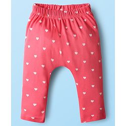 Babyhug Cotton Knit Full Length Diaper Leggings With Bunny & Heart Print Pack Of 3 - Pink & White