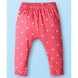 Babyhug Cotton Knit Full Length Diaper Leggings With Bunny & Heart Print Pack Of 3 - Pink & White