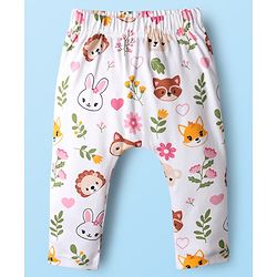 Babyhug Cotton Knit Full Length Diaper Leggings With Bunny & Heart Print Pack Of 3 - Pink & White
