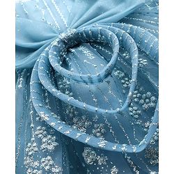 Babyhug Woven Sleeveless Flare Mesh Dress with Floral Detailing & Bow Applique - Light Blue