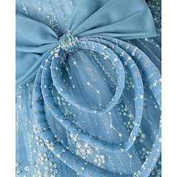 Babyhug Woven Sleeveless Flare Mesh Dress with Floral Detailing & Bow Applique - Light Blue