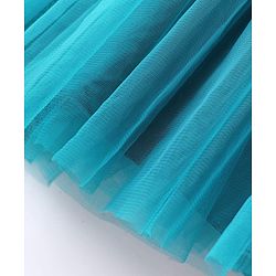 Babyhug Woven Sleeveless Party Dress With Bow Applique & Mesh Detailing - Teal Blue