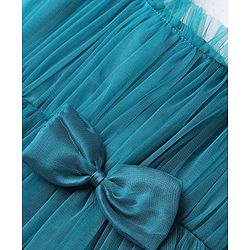 Babyhug Woven Sleeveless Party Dress With Bow Applique & Mesh Detailing - Teal Blue