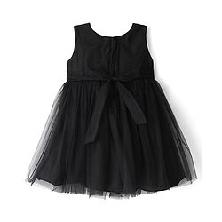 Babyhug Woven Sleeveless Mesh Party Dress with Yoke Embellishment - Black