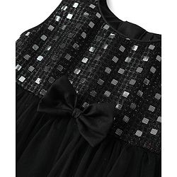 Babyhug Woven Sleeveless Mesh Party Dress with Yoke Embellishment - Black