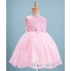 Babyhug Sleeveless Sequins & Floral Embroidered Detailing Fit & Flare Mesh Party Dress - Pink