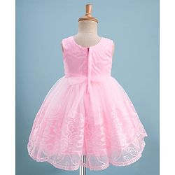 Babyhug Sleeveless Sequins & Floral Embroidered Detailing Fit & Flare Mesh Party Dress - Pink
