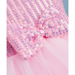 Babyhug Sleeveless Sequins & Floral Embroidered Detailing Fit & Flare Mesh Party Dress - Pink