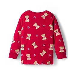 Babyhug Knit Full Sleeves Co-ords Pullover Thermal Wear Set with Bear Print - Maroon