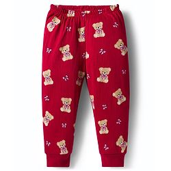Babyhug Knit Full Sleeves Co-ords Pullover Thermal Wear Set with Bear Print - Maroon
