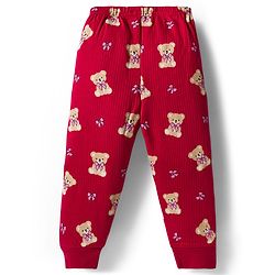 Babyhug Knit Full Sleeves Co-ords Pullover Thermal Wear Set with Bear Print - Maroon