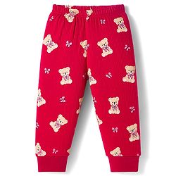 Babyhug Knit Full Sleeves Bear Printed Co-ords Thermal Vest & Pant Set - Maroon