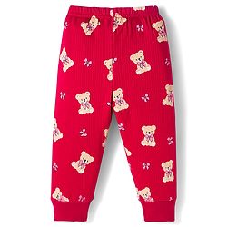 Babyhug Knit Full Sleeves Bear Printed Co-ords Thermal Vest & Pant Set - Maroon