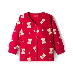 Babyhug Knit Full Sleeves Bear Printed Co-ords Thermal Vest & Pant Set - Maroon